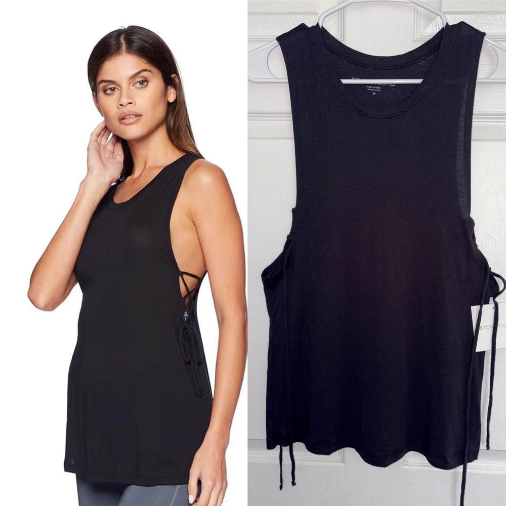 NEW Beyond Yoga Tank Top XS Black Side Tie Lace Up Muscle Tee Activewear